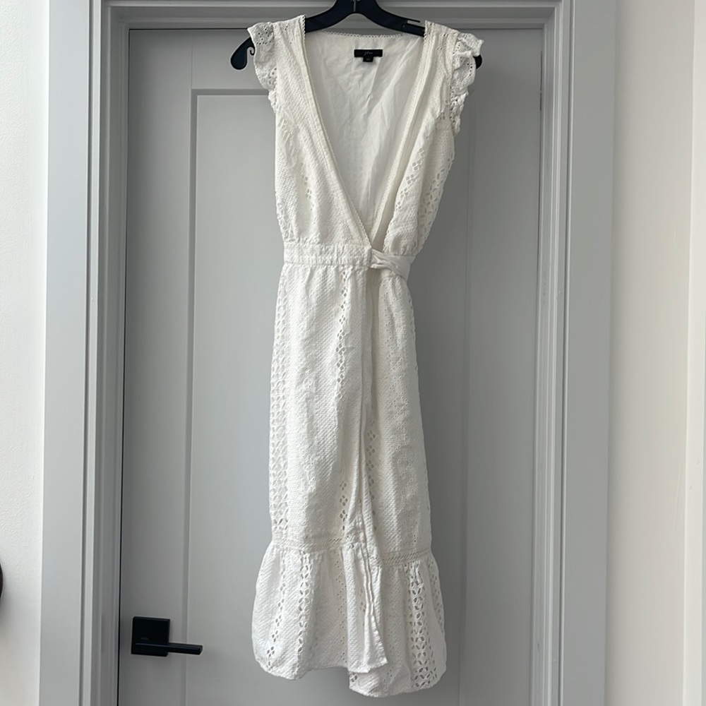 White Cotton J Crew Midi Wrap Dress